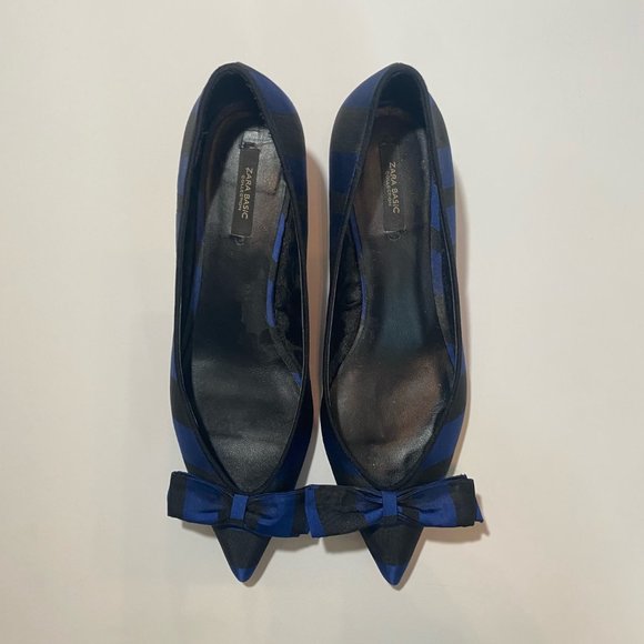 ZARA Kitten Heel with Bow Detail | Women's Size 39 M | Black/Blue - Picture 2 of 4